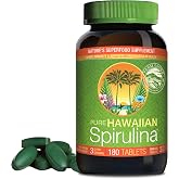 Nutrex Hawaii Pure Hawaiian Spirulina Tablets, Vegan, 1000 mg, 180 Count | Spirulina Farm Grown in Kona, Hawaii, Non-GMO, Glyphosate Residue Free, 3rd Party Tested, 60% Protein, Superfood Supplement