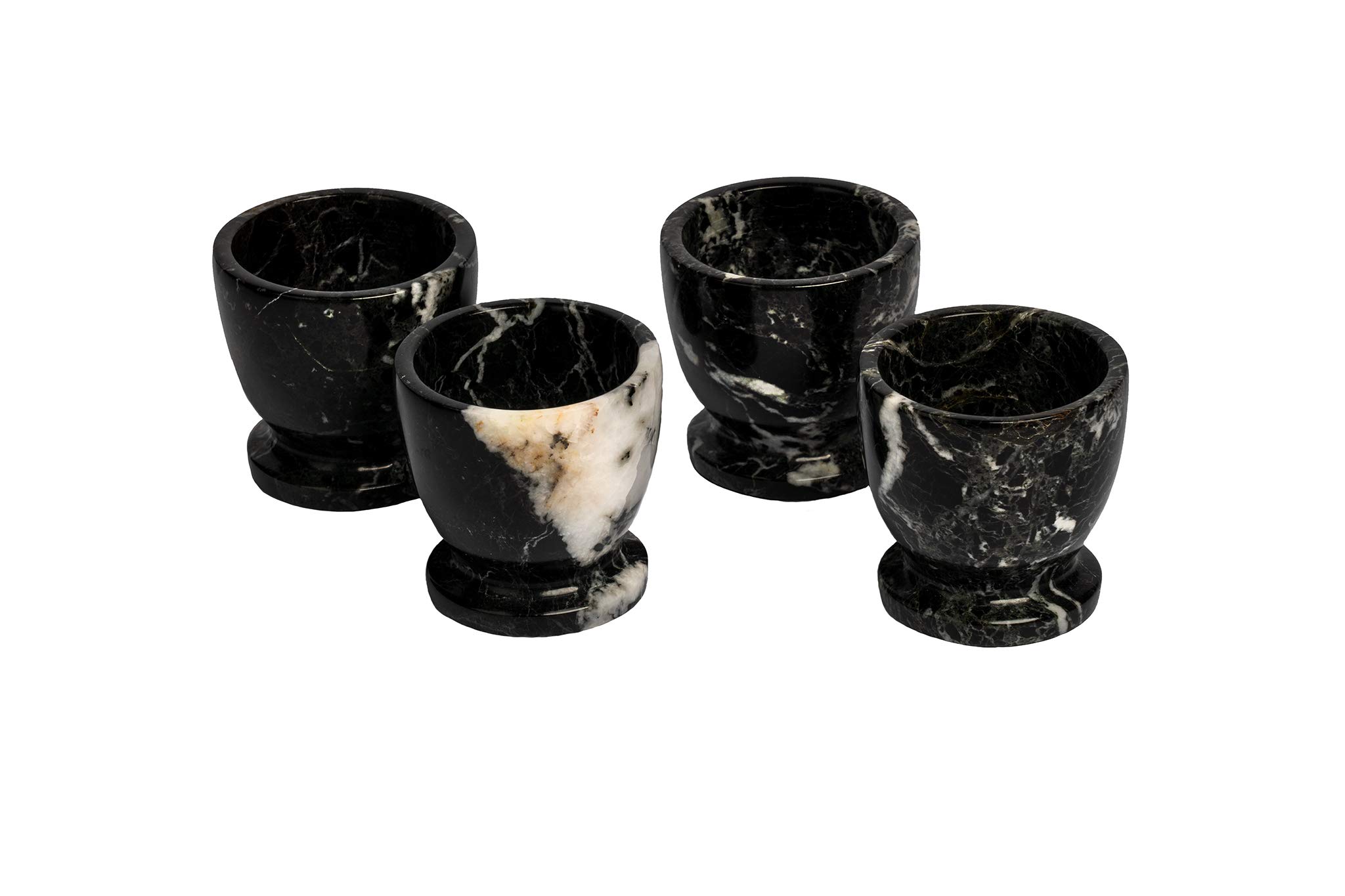 Set of 4 Black Marble Himalayan Marble Egg Cups - Hand Carved