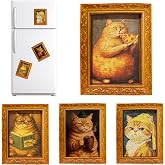 4Pcs 3D Funny Wooden Fridge Magnets Frame, Retro Cool Cat Magnetic Refrigerator Locker Magnet Photo Frames Holder for Home Kitchen Office Indoor Outdoor Decorations