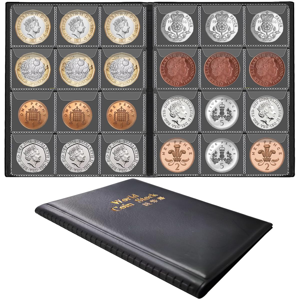 Caxmtu 120 Coins Holders Collection Storage Money Penny Album Book Pockets Christmas Gifts Black