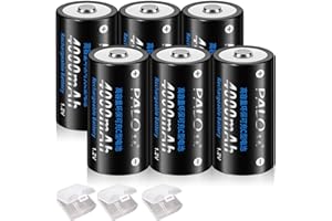 Rechargeable C Batteries Ni-MH 1.2V 4000mAh C Size Battery Cell with Storage Case, 6 Pack