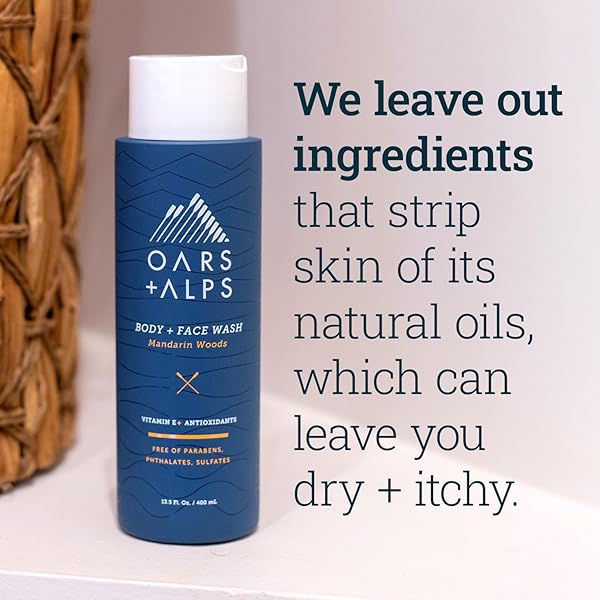 OARS + ALPS BODY WASH FOR MEN, MENS BODY WASH & FACE CLEANSER WITH VITAMIN E & ANTIOXIDANTS, MOISTURIZING, PARABEN & SULFATE FREE CLEANSER, MANDARIN WOODS, 1PK