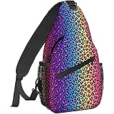Famame Colorful Leopard Sling Backpack Chest Bag Crossbody Shoulder Bag Gym Cycling Travel Hiking Daypack For Men Women