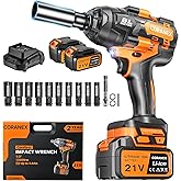 CORANEX 1/2" Cordless Impact Wrench | 1300N.m (960ft-lbs) | 2x4.0Ah Batteries - Longer Runtime | Fast Charger | Variable Speed Control | Brushless Motor High Torque Impact Gun for Auto Repair, Home