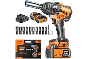 CORANEX 1/2" Cordless Impact Wrench | 1300N.m (960ft-lbs) | 2x4.0Ah Batteries - Longer Runtime | Fast Charger | Variable Speed Control | Brushless Motor High Torque Impact Gun for Auto Repair, Home