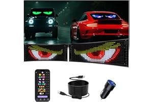 JDVOOTD Multifunctional Bright 2PCS Devil Eyes for Cars Windshield - 15in x 4in [Upgraded Chip Two Screens 100% Synchronized] Programmable LED Eyes for Car - Flex LED Display - Sized Golf Cart/Cars/SUVs