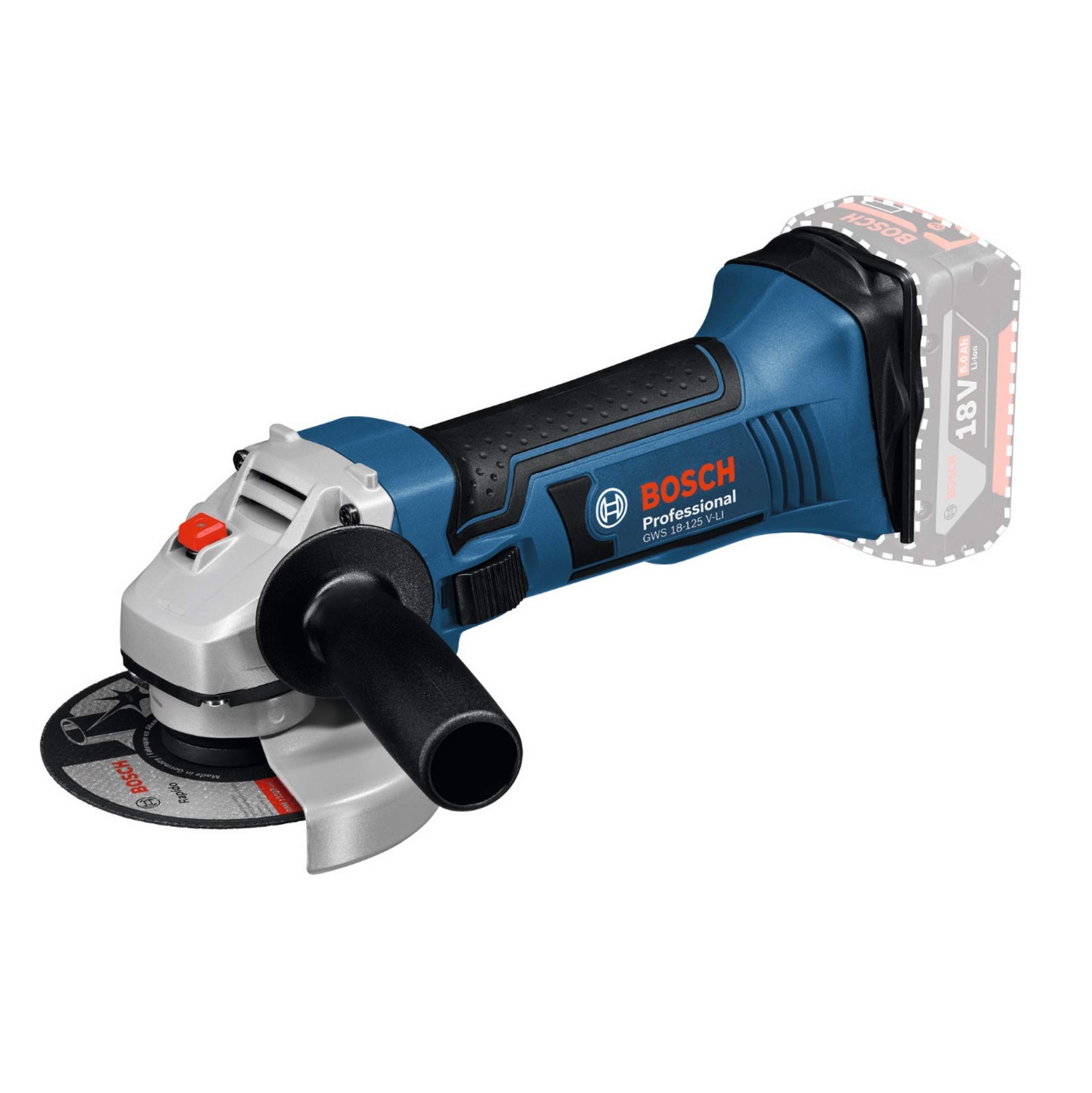 Bosch Professional 18V System GWS 18-125 V-LI Cordless Angle Grinder (no-load speed: 10,000 min-1, disc diameter: 125 mm, excluding batteries and charger, in carton)