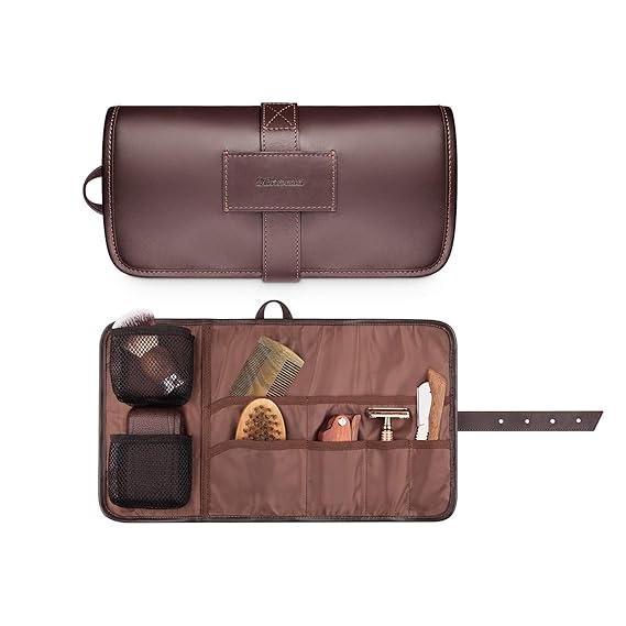 Störtebekker® Premium Rasiertasche aus Leder - Handgefertigtes Herren Rasierer Etui für Bartpflege, Rasierpinsel, Rasierhobel