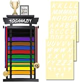 OGANAZI 12 Belts Karate Belt Display Rack with Personalized Stickers, Taekwondo Belt Display Holder with Bamboo Trophy Rack, Felt Martial Arts Belts Display Holder for Taekwondo Karate BJJ Gifts