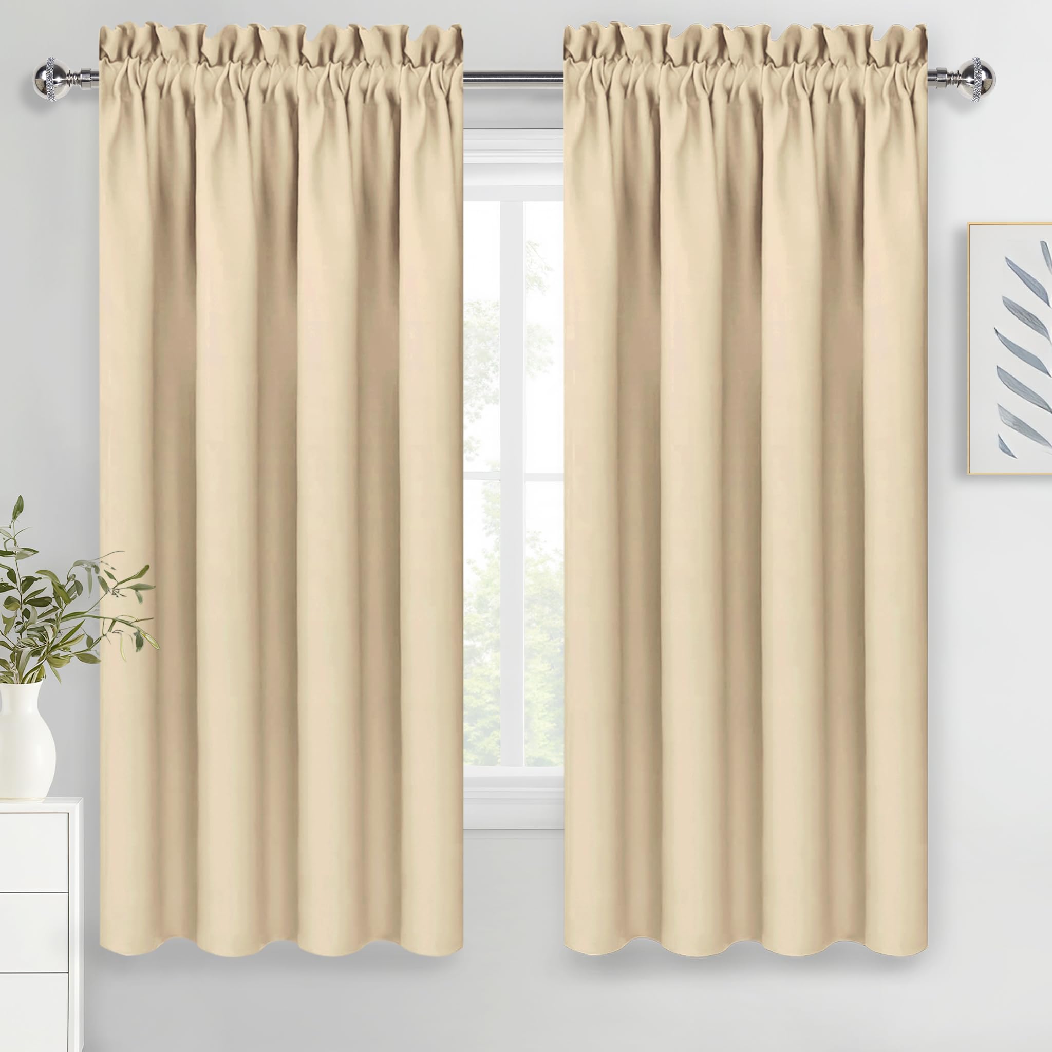 Photo 1 of DWCN Beige Curtains for Bedroom Thermal Insulated Room Darkening Drapes for Living Room Rod Pocket Light Blocking Solid Window Treatment, W 42 x L 63 Inch, 2 Panels, Beige