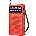 Goodes Portable Radio Am Fm for Home Outdoor, Transistor Radio 2AA Battery Powered with Long Range Reception, Loud Speaker, Transistor Antenna, Earphone Jack, Small Gifts for Seniors Elderly-Red