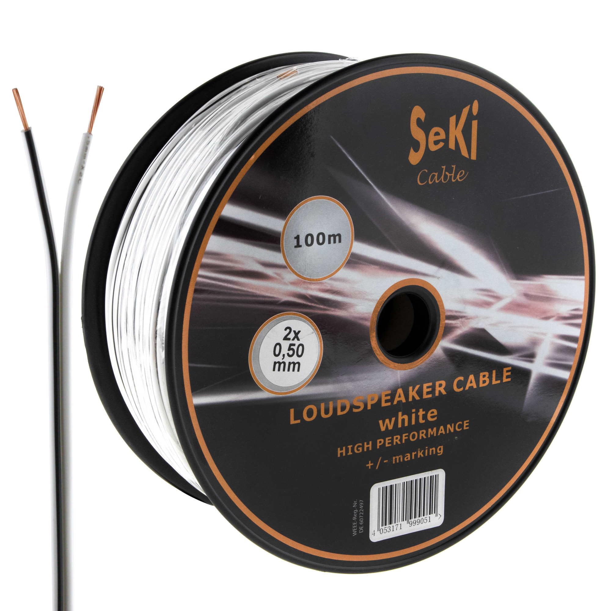 Seki Speaker Cable 2x0,5 mm², CCA, 100 m Reel White Audio Cable, Speaker Cable