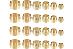 PATIKIL 120Pcs Brass Compression Sleeves Ferrules, Tube OD 1/8" 3/16" 1/4" 5/16" 3/8" 1/2" Compression Fittings Assortment Ki