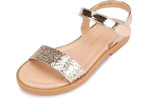 PANDANINJIA Gina Girls Sandals Open Toe Summer Flats Dress Sandals Shoes Toddler/Little Kid/Big Kid