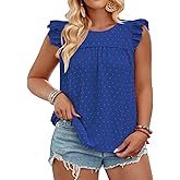 VISLILY Womens-Plus-Size-Summer-Tank-Tops Ruffle Cap Sleeveless T Shirts Crewneck Swiss Dot Blouses Pleated Casual Tee