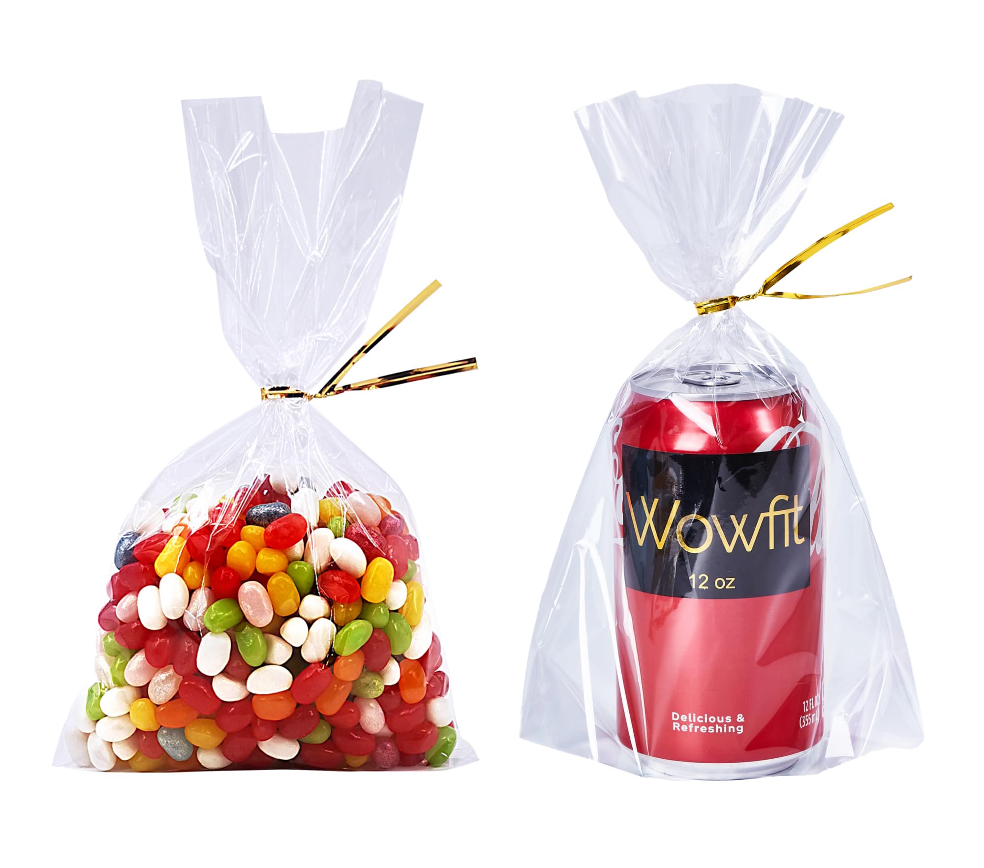 Wowfit 50 CT 6x9 inches Clear Bottom Gusset Cellophane Treat Bags with 6
