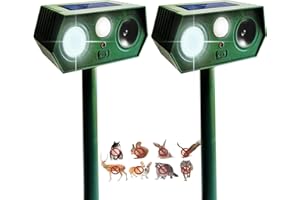 CDREPELUU 2 Pack 2025 Solar Ultrasonic Animal Repellent Outdoor, Cat Deterrent, Deer Repeller with Motion Detection Flash Light for Dog, Cat, Deer, Rabbit, Bird, Squirrel, Skunk, Raccoon for Yard Lawn Garden