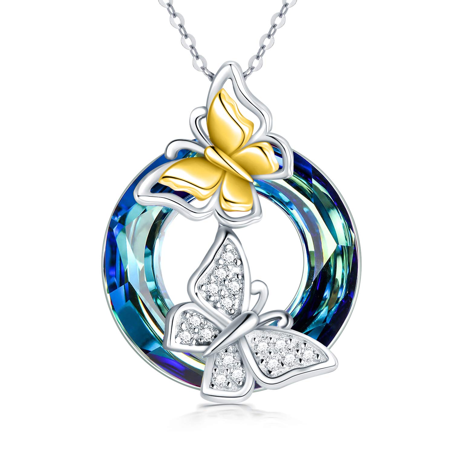 Butterfly Necklace for Women Sterling Silver Pendant with Crystal Anniversary or Birthday jewelry gift for Women girls girlfriend
