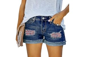 Magritta Denim Shorts for Women Mid Waisted Folded Hem Ripped Jean Shorts