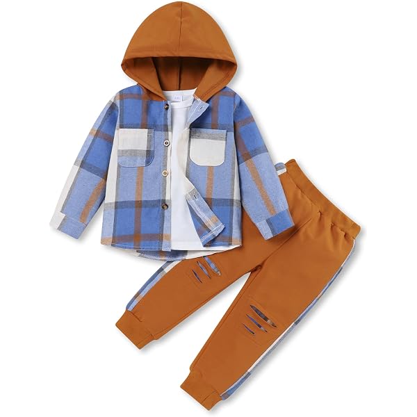 YOUNGER TREE Jungen-Sweatsuit – Flanell-Karo-Hoodie Mit Hose, Für 1–6 Jahre, Herbst/Winter