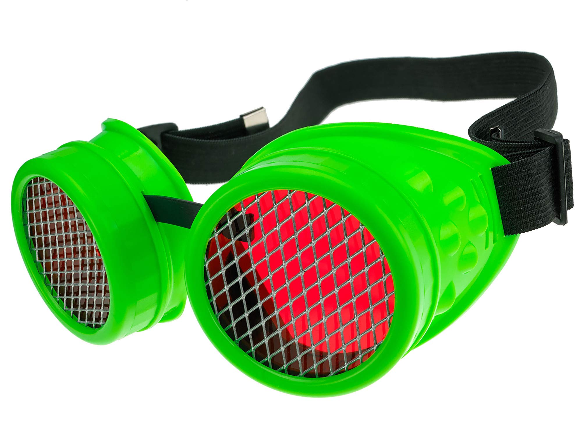 MFAZ Morefaz Ltd Welding Cyber Goggles Steampunk Goth Cosplay Sunglasses 50s Round Glasses Party Fancy Dress (Neon Green Grid)