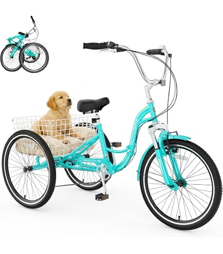 EOYOBIKE Adult Folding Tricycle, 7-Speed 3-Wheel Cruiser Bike with Low Step-Through Frame, Large Rear Basket, Adjustable Seat, 20/24/26 Inch Options (Frosted Blue, 20 Inch) : Sports & Outdoors