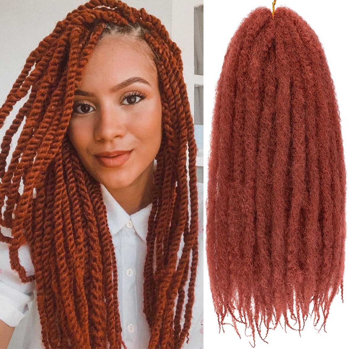 Kachanaa 24 Inch Marley Twist Braiding Hair 8 Packs Afro Kinky Curly Ginger Twists for Senagalese Twists Pre Fluffed Marley Braids for Locs Extensions /350# — image 1
