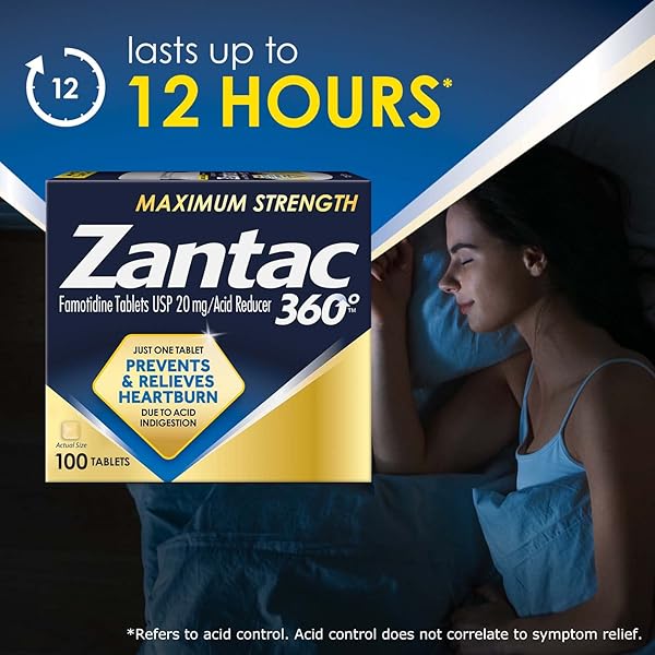 ZANTAC 360 MAXIMUM STRENGTH TABLETS, 100 COUNT, HEARTBURN PREVENTION AND RELIEF, 20 MG