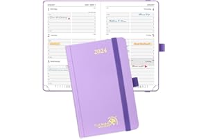 POPRUN 2024 Planner Pocket Size 4''x 6.25'' - Small Calendar for Purse with Hourly Schedule & Vertical Weekly Layout, Monthly Calendars, Hardcover - Violet