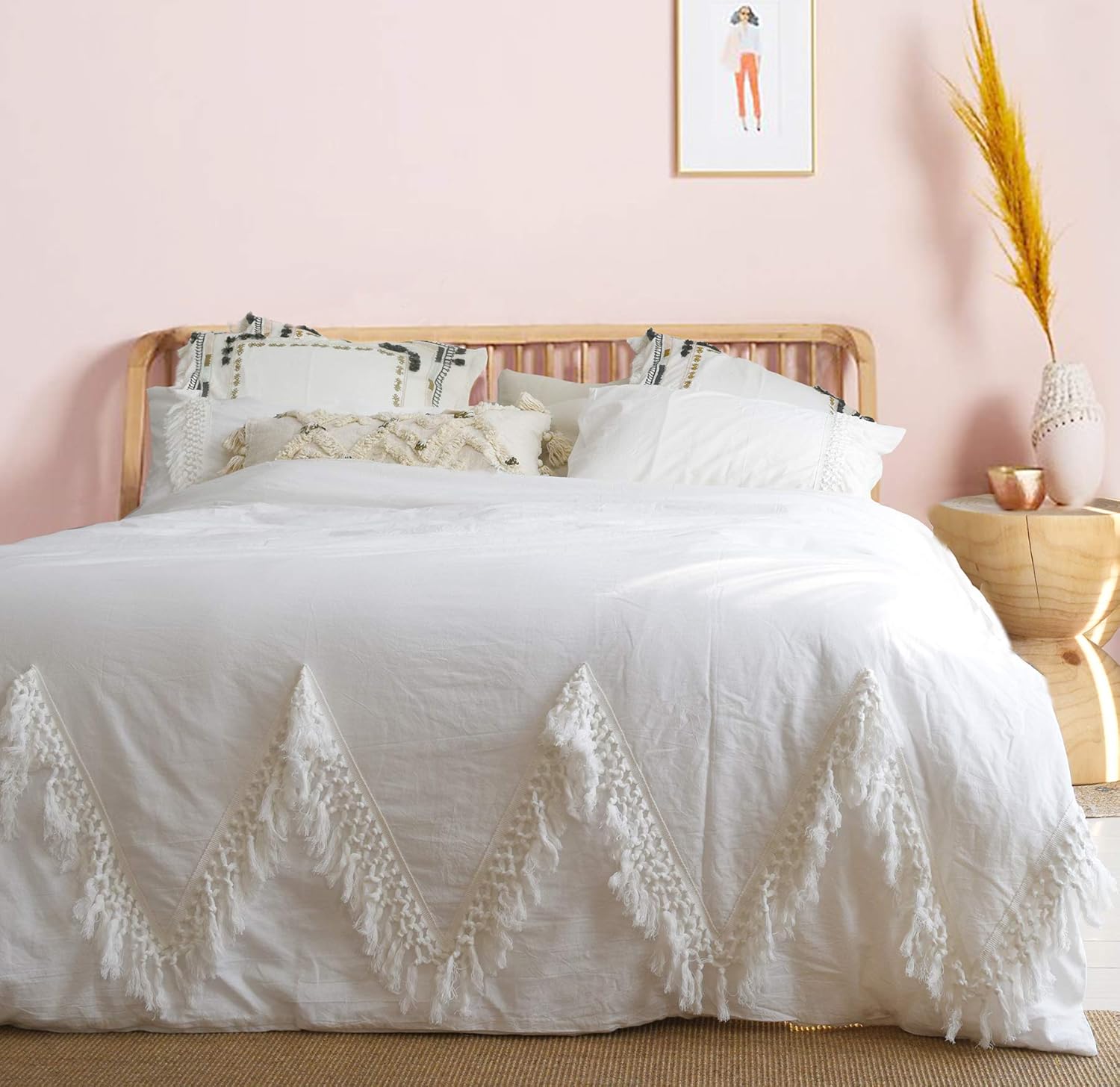 Boho Comforter White Duvet Cover Queen Boho Bedding Tassel Bedroom