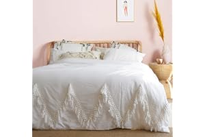 IOWER Boho Comforter White Duvet Cover Queen Boho Bedding Tassel Bedroom Decor,86“x 90”