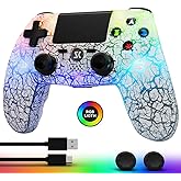 CHENGDAO Controller for PS4, Wireless Controllers for PlayStation 4/Pro/Slim, Remote Control with Adjustable RGB Light/1000mAh Battery/6-Axis Motion Sensor/Double Vibration/3.5mm Audio Jack, White