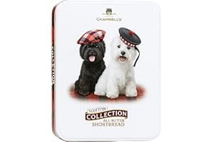 Campbells Shortbread Westie Dog Tin 5.29 Oz (150g) - Assorted All Butter Shortbread Cookies from Scotland, Gourmet British Tea Biscuits & Cookies, Imported UK Scottish Biscuit Gift Tin