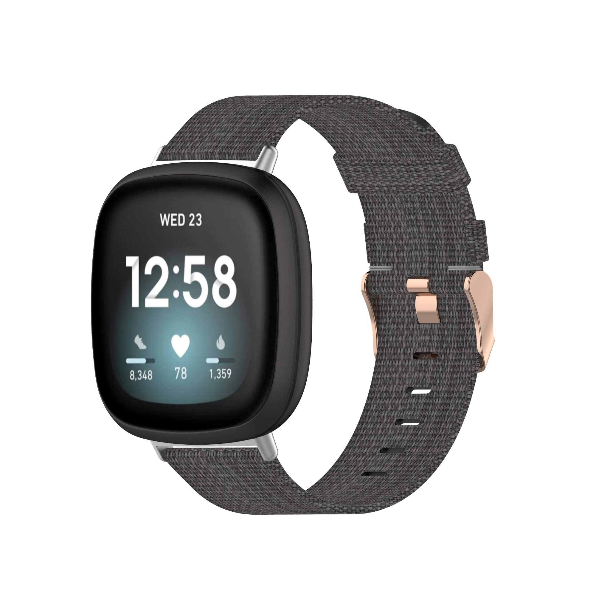 TenCloud Strap Compatible with Fitbit Versa 3/Sense Strap, Lightweight Stripe Nylon Fabric Woven Bands Replacement Bracelet Wristband Band for Sense/Versa 3 (Dark Grey)