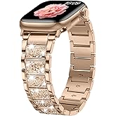 Sixmoat Bling Diamond Metal Band Compatible with Apple Watch Band for Women 38mm 40mm 41mm 42mm(Series 10/11), Dressy Pattern Replacement Bracelet for iWatch Series 11 10 9 8 7 6 5 4 3 SE (Rose Gold)