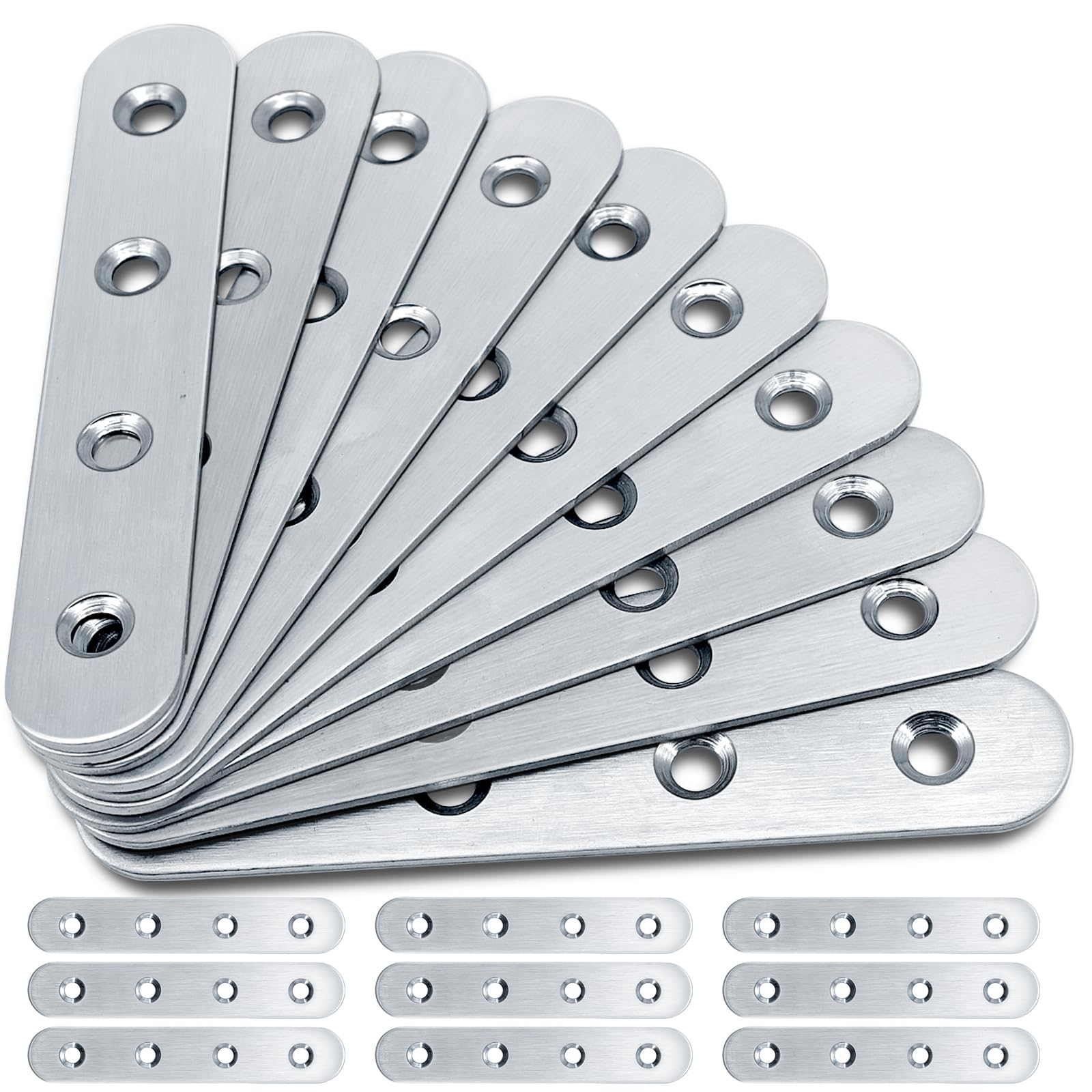 Flat Brackets for Wood, Gorffy 20Pcs 100 × 17 × 1.75mm Mending Plates, Flat Metal Joining Plates, Metal Stainless Steel Sleeper Brackets for Wood Fixing