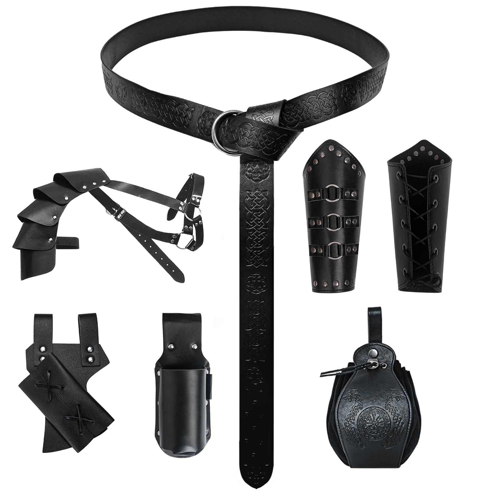 Halloween Medieval Belt Suit, Viking Clothing Accessories, Medieval Knight Costume Accessories Set of 6 for Cosplay, Wizard, Masquerade, Halloween (Black) — image 1