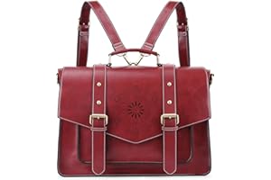 ECOSUSI Backpack for Women Briefcase Messenger Laptop Bag Vegan Leather Satchel Work Bags Fits 15.6 inch Laptops, Red
