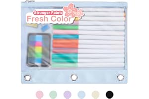 Forvencer Pencil Pouch for 3 Ring Binder, Large Capacity Binder Pencil Pouch with Smooth Zipper & 3 Reinforced Grommets, Pencil Case for Binder Clear Window to Organize School Office Supplies, Blue