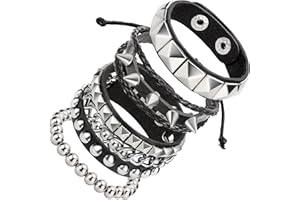 JOLYEAK Punk Leather Rivets Bracelets Punk Rock Leather Studded Bracelets 80s Wristband Emo Gothic Spike Cuff Bracelet Set for Men Women Rocker Outfits Skull Bracelet