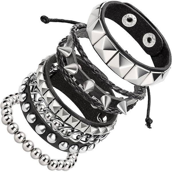 Amazon.com: Kefley Black Leather Bracelet for Men Women Punk Star
