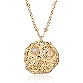 Fettero 14K Gold Plated Coin Pendant Necklace | Ocea Sea Summer Beach Boho Necklace | Adjustable Chain Gold Necklace | CZ Dainty Necklaces for Women