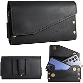 TarbicGear Leather Double Phone Case for Two Phones, Double Phone Holster for Men Belt, Belt Clip Dual Phone Pouch for iPhone 16 Pro Max, Samsung Galaxy S23 Ultra, for Work, Construction, Large Black