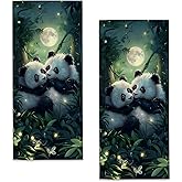 Bidesk Romantic Panda Hand Towels, 2 Pack Microfiber Adorable Panda in Moonlit Forest Towel Set for Kitchen Bath Spa Sport, 14.5"×28", Bathroom Absorbent Decoration Hand Towel for Hotel Gym Beach