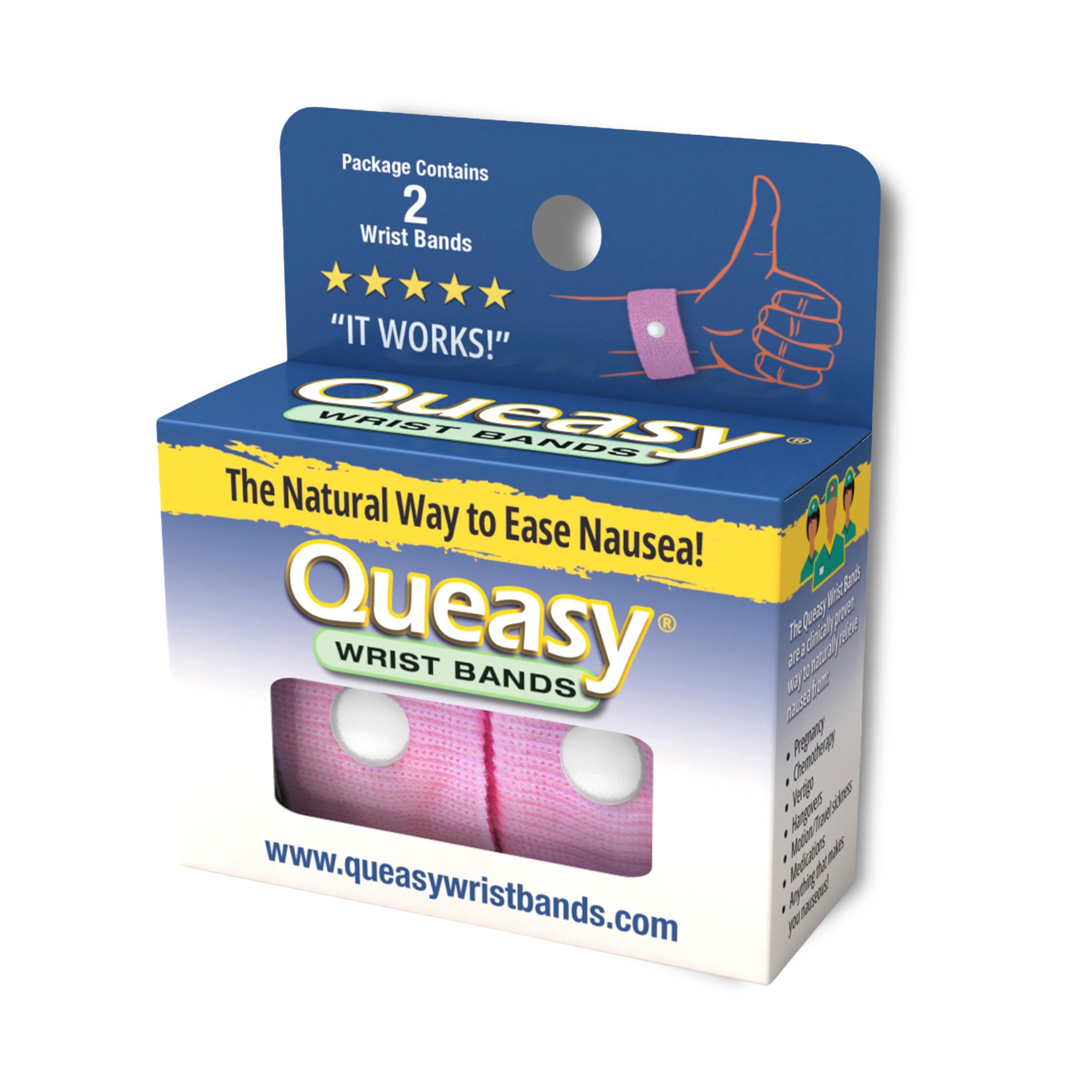 Photo 1 of *2 pack* Three Lollies Queasy Anti-Nausea Wristbands – Nausea & Vomiting Relief from Morning Sickness, Motion Sickness, Migraine - Clinically Tested - Acupressure Wristband - 1 Count (2 Wristbands) – Pink