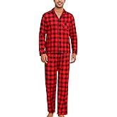 ENJOYNIGHT Mens 100% Cotton Flannel Pajamas Set Plaid Button Pjs Long Sleeve Sleepwear