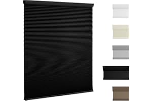 Boolegon Blackout Cellular Shades Cordless Pull Down Cellular Blinds Thermal Insulated Honeycomb Blinds for Windows, Black, 45" W x 48" H