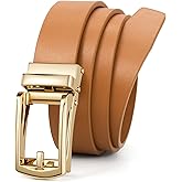 Women Leather Ratchet Belt for Jeans Pants with Automatic Gold Buckle Trendy Adjustable Ladies Dress Waist Belt Width 1.2"