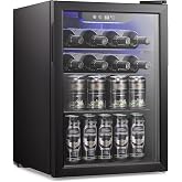 Antarctic Star 2.6cu.ft Wine Cooler/Cabinet Beverage Refrigerator, Small Mini Wine Cellar Fridge, Beer Soda Clear Front Glass Door, Quiet Operation, Adjust Temperature, Freestanding, Black