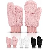 SATINIOR Faux Fur Mittens Fingerless Gloves Convertible Gloves Fluffy Winter Warm Soft Half Finger Fuzzy for Women